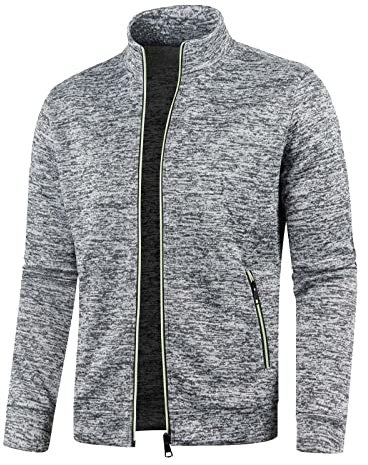 Generic Men's Full Zip Jumper - Long Sleeve Zip Up Sweatshirt Pullover Tops For Gym Fitness, Lightweight, Grey, Size 4XL
