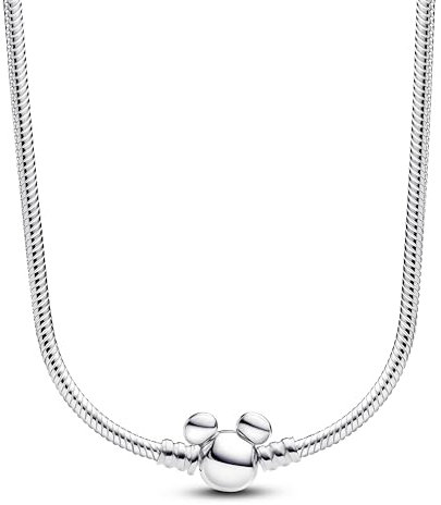 PANDORA Moments Disney Micky Maus Schlangen-Gliederhalskette aus Sterling Silber, Kompatibel Moments Charms, Größe: 45 cm, 393529C00-45