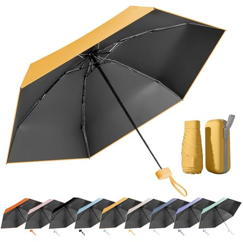 MPXEAVG Kompakter Regenschirm, Mini Schirm, Schirm UV Schutz, Regenschirm Damen Klein, Ultraleicht, Sonnenschirm Tragbar, Regenschirmbox（Gelb）