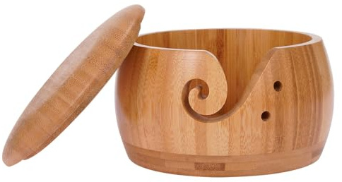 Uoqpty Cuenco de hilo de madera para tejer, Cuenco para tejer artesanal - Tazón de almacenamiento de hilo | Soporte portátil para cuenco de ganchillo de hilo de madera para principiantes y entusiastas
