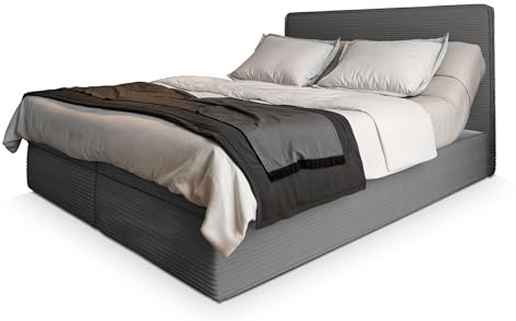 Masseno Boxspringbett Astor 180x200 cm Komplett-Set mit Matratze und Topper, Polsterbett mit Zwei Bettkästen -Grau, Lincoln 85