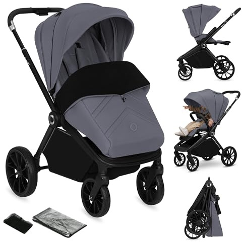 Lionelo Mika Plus Kinderwagen 6-48 Monate bis 22 kg | Verstellbare Rückenlehne und Fußstütze, Federung, 360° drehbare PU-Räder, Wasserdichtes XXL-Verdeck, UPF50+