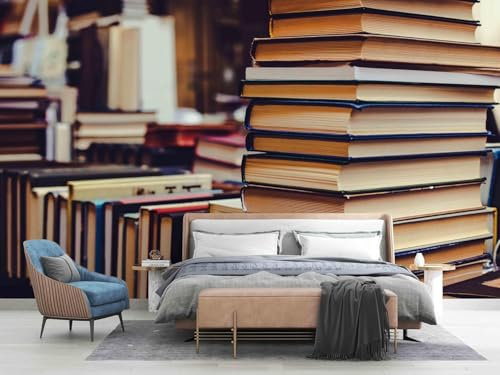 Tzxztt Bücherwand Moderne 3D Tapete Geprägte Seide Neutrale Töne Material Ideal Für Wohnzimmer Schlafzimmer-200cm×140cm