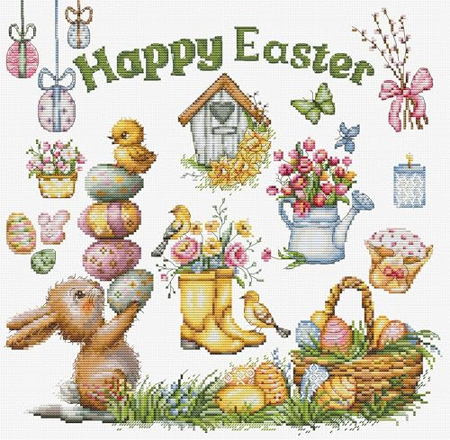Kreuzstich Stickpackung Frohe Ostern, Zählmuster, 28x28cm