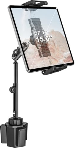 Getränkehalter Auto Große Tablet Halterung, Bis zu 15,6 Zoll & 360° Verstellbarer Metallarm