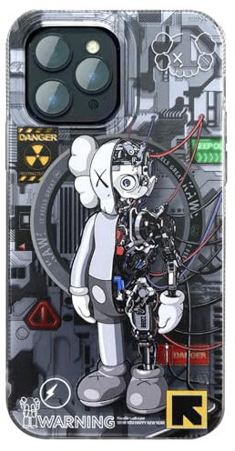 OPHK Magnetische Hülle für iPhone 16 Pro, kompatibel mit Magsafe, 3D Silber mit trendigem Roboter Cartoon Design, Street Artwork Sneaker IMD Laser Stoßfest Silikon Schutzhülle für Jungen Mädchen