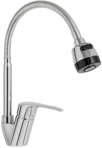 Robinet mitigeur haut pour lavabo et évier de cuisine pivotant à 360° | robinet chromé en acier inoxydable avec jet réglable