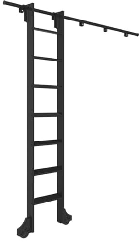 NIKSHI Kit de Hardware de Escalera de Biblioteca rodante - 3.3ft a 20ft, Pistas móviles de Escalera con Ruedas de Rodillos de Piso, Tubo Redondo de Acero Negro,3.3ft/100cm Track Kit
