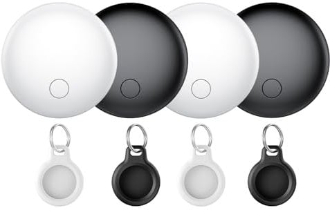 Air Tracker Tag-4 Pack, Item Finder Works with Find My App (iOS Only), Luggage Tracker for Bags, Keys, Wallets, Replaceable Batteries Last 1 Year, 100dB Loud Beep, IP67 Waterproof with Holder Keychain
