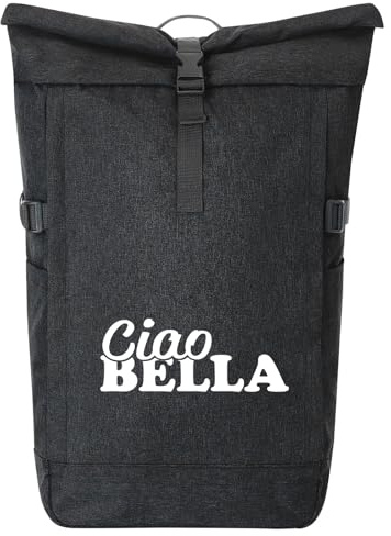 Huuraa Kurierrucksack Ciao Bella Italien 30-44 Liter Black Melange Fairtrade Rolltop Rucksack Geschenkidee