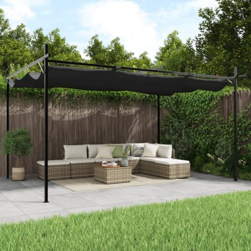 HUAKEHOM Pergola Pavillon mit Schiebedach UV-beständig Überdachung Vordach für Garten Terrasse Gartenpavillon Sonnnenschutz Anthrazit 395x292x230 cm