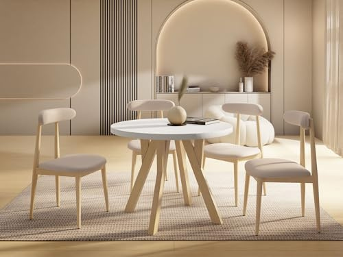 WFL GROUP Table à Manger Extensible Ronde Designer – Style Loft, Peu Encombrant – Pieds en Bois – Table Gain De Place 100 à 140 Cm – pour 5-7 Personnes – Blanc – 140 Cm