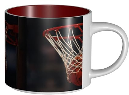 Tcoay Coffee Mugs Breakfast Oat Milk Cup Tea Cup Ceramic Mug Large,Basketball Hoop,Red,One Size