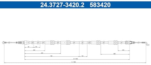 ATE Rear Handbrake Cable 1983 mm Suitable for California Transporter