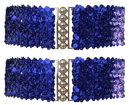 YUSHWENPTY Pailletten Gürtel, 2 Stück Glitzer Gürtel Breit, Glitzergürtel für Abendkleid, Taillengürtel mit Metallschnalle Damen für Kleidung, Neujahrsparty, 70er Disco Accessoires
