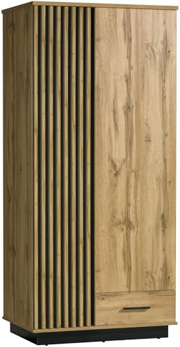 Generisch LAMELO LA1 Kleiderschrank, Wotan Eiche/Schwarz, 90x52x194 cm, 2 Drehtüren, 1 Schublade, mit Kleiderstange, Wohnzimmer Garderobenschrank