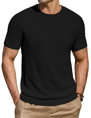 COOFANDY Camiseta De Hombre Camisa De Manga Corta Jersey Cuello Redondo JerséIs De Punto Normal Negro L