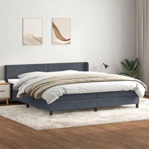 Bucmath Boxspringbett mit Matratze, Dunkelgrau 200x210 cm Samt, verstellbares Kopfteil, Taschenfederkern, Schlafzimmer Möbel Set
