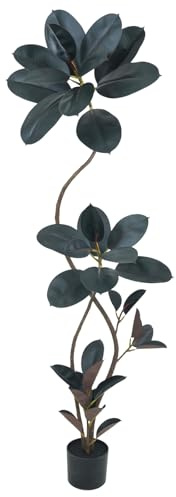 5.3ft Tall Artificial Rubber Tree Faux Plants Indoor Faux Floor Artificial Trees Indoor (Black, 5.3ft)