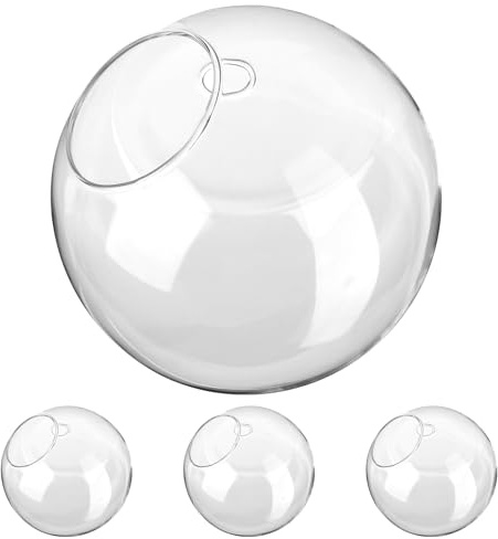 LOORGVEL Macetas de Vidrio Colgantes para Pared 13.5 Cm, Set de 4 Jardineras Transparentes Redondas, Estación de Propagación para Plantas Hidropónicas, Soporte Decorativo para Interior