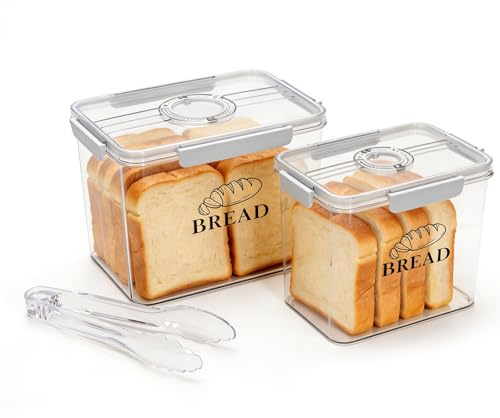 Punorric Bread Box Set of 2 with Date Dial Lid, Breadbin Airtight Bread Storage Containers, Transparent Bread Bins for Kitchen Counter & Pantry Storage