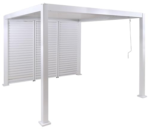 BERLINLODGE Pergola mit 3X Lamellenwand | HxBxT 235x300x300cm | Terrassenüberdachung Garten Lamellen-Pavillon | Weiß | 10cm-Alu-Gestell
