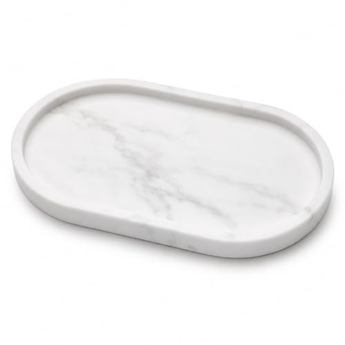 Marble Tray For Bathroom Vanity & Dressing Table - Large 30.5x12.7x2cm Silicone Storage Organiser For Cosmetics Perfume Keys Kitchen Counter, Thickened Non-Slip Rectangle Makeup Organiser (white)