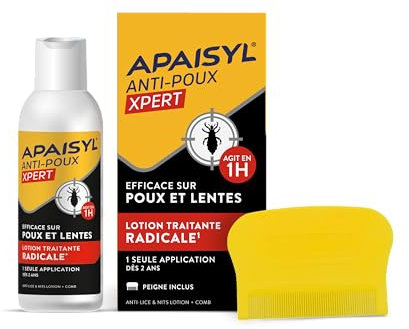 APAISYL, Lozione Anti-Pidocchi Xpert, Uccide 100% dei Pidocchi e delle Lendini in 1 ora, 1 sola Applicazione, Micro-emulsione brevettata, Pettine in offerta, 100 ml
