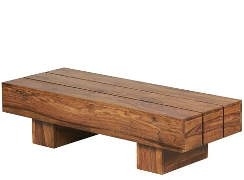 Wohnling Couchtisch Massiv-Holz Sheesham 120cm breit Design Wohnzimmer-Tisch dunkel-braun Landhaus-Stil Beistelltisch
