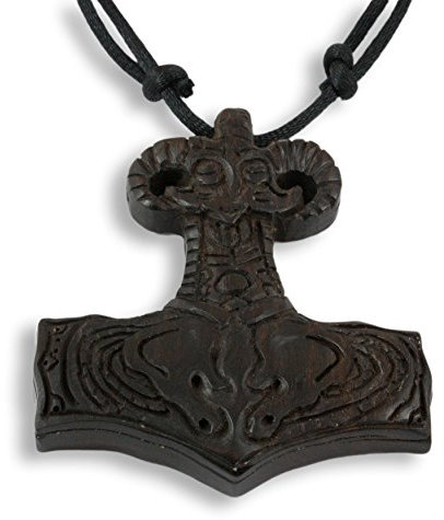 Island Piercings Mjölnir Thors Hammer Anhänger Echte Handarbeit aus Holz inkl. Band PB341