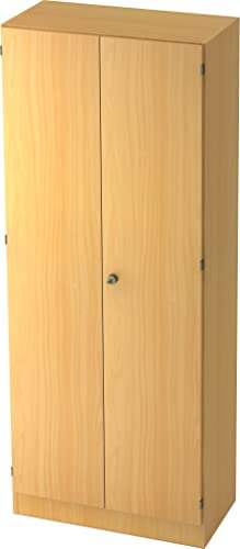 bümö Office Kleiderschrank Holz abschließbar mit Spiegel, Büroschrank 80 cm breit in Buche - Flur Schrank als Garderobe für Jacken, Taschen & Co. im Arbeitszimmer - Büro Schrank
