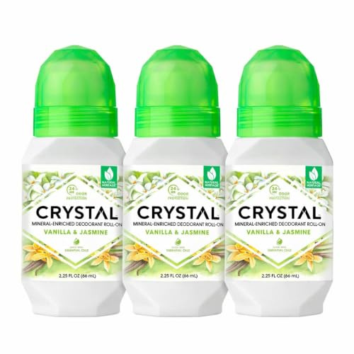 Crystal Deodorant - Mineral Roll on Vegan Deodorant for Women and Men, Vanilla Jasmine - 2.25 fl. oz. (Pack of 3)