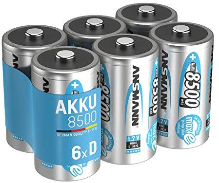 ANSMANN Piles rechargeables Mono D 8500 mAh 1,2 V (lot de 6) – Piles HR20 rechargeables à faible autodécharge – Accumulateurs idéaux pour les jouets, lampes torches, flashs d'appareils photos, etc.