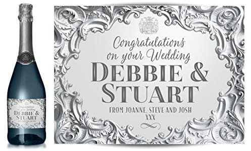 TigerMill Publishing Personalised Silver Effect Champagne Labels for Any Occasion or Event, Birthday, Wedding, Engagement, Anniversary, Hen Night, Christmas etc (Silver/Silver Type)