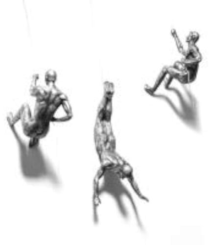 Trio of Climbing Men 3 x große Antik Silber Klettern Abseilen hängende Ornamente Figuren Set von 3 Wandbehang Figuren Skulptur Wandkunst Harz und Bungee Jumping
