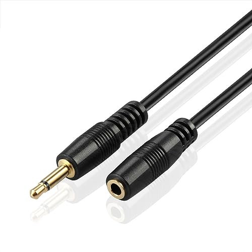 TNP Rallonge jack Mono 3,5 mm, Rallonge câble Jack audio, mâle vers femelle - 1m, rallonge casque audio TS, adapteur pour port mini jack, connecteur plaqué or pour prolonger connexion, Noir, 1 mètre