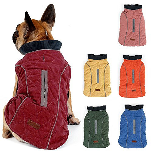 TFENG Reflektierend Hundejacke Brust 62-70cm, Rückenlänge 42cm Hundemantel Warm gepolstert Puffer Weste Welpen Regenmantel mit Fleece (Rot, XL)