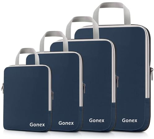 Compression Packing Cubes 3/4er Set, Gonex Kleidertaschen 4-teilig Verpackungswürfel, Kleidertaschen Set, Kofferorganizer Reise Würfel, Blau(4 Er Set)