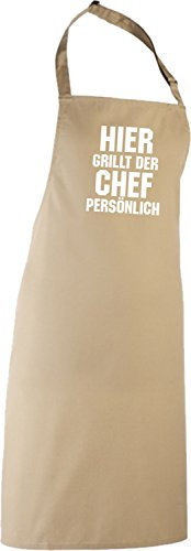 Khaki Grillschürze Hier grillt der Chef persönlich Druckfarbe frei wählbar