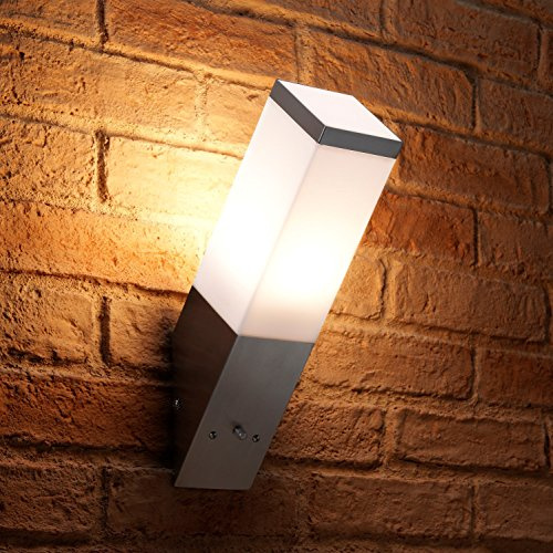 Auraglow Angled Wall Light Dusk Till Dawn Stainless Steel, Warm White | Automatic photocell sensor, E27 LED candle bulb included, IP44, brushed finish, for porch and front door