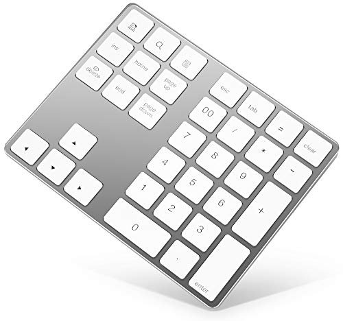 Bluetooth Numeric Keypad, Rechargeable Aluminum 34-Key Number Pad Slim External Numpad Keyboard Data Entry Compatible for MacBook, MacBook Air/Pro, iMac Windows Laptop Surface Pro etc