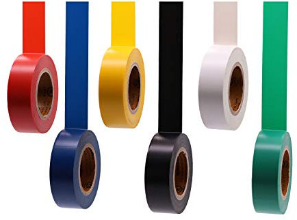 SoundOriginal Isolierband, Farben, 6 Stück, 1,8 cm x 9,2 m, Spannungsstufe 600 V, staubdicht, selbstklebend für allgemeine Heimfahrzeuge, Auto, Stromkreis-Verkabelung, mehrfarbig (9 m MUL)