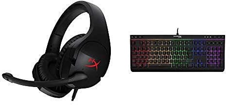 HyperX HX-HSCS-BK/EM Cloud Stinger Gaming Headset for PC/Xbox/One/PS4/Wii U/Mobile, Black + Alloy Core RGB Membrane Gaming Keyboard (QWERTY UK layout) (English Keyboard HX-KB5ME2-UK)