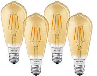 LEDVANCE Smarte LED-Lampe mit Bluetooth Mesh Technologie, Filament Edison Gold, Sockel E27, Dimmbar, Warmweiß (2400K), ersetzt Glühlampen mit 50W, steuerbar mit Alexa und Google, 4er-Pack