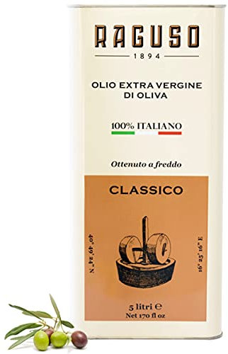 Frantoio Raguso Olio extravergine di oliva 5 lt - Classico - 100% Italiano - Ottenuto a freddo, fruttato medio, Premiato Gambero Rosso 2020