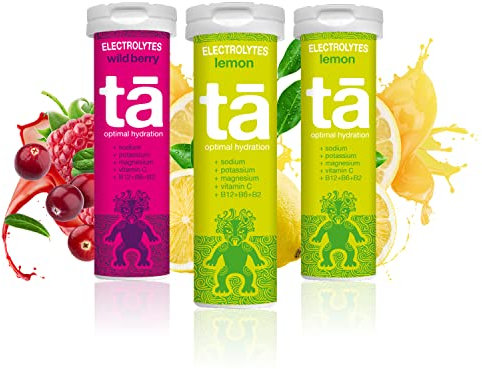 TA ENERGY - PACK x3 Tubes - Pastilles d'hydratation - Sels Minéraux - Vitamines - Faibles en calories - Réduit les crampes - MADE IN FRANCE (Citron Citron Fruits Rouges, x3 Mix)