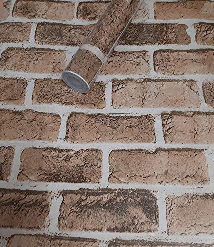 Visario Tapeten Folie 3000-S selbstklebend Ziegel Hellbraun Dekor 10 m x 45 cm Dekorfolie Möbelfolie Tapete 3062