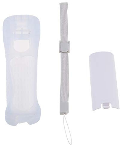 ruiruiNIE Silikon-Schutzhülle Batterie Hintertür Shell Handschlaufe Kit Ersatz für WII Remote Controller Controller Kit Weiß