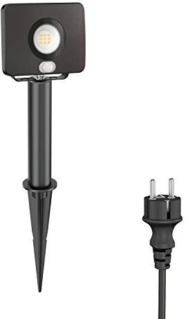ledscom.de LED Gartenstrahler Wega mit Erdspieß und 15cm Sockel für außen mit Bewegungsmelder, schwarz, 10,837W, 944lm, warm-weiß