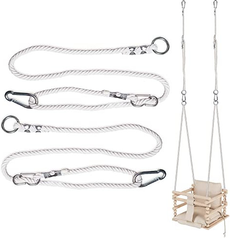 MAMOI® Schaukel Seil 50kg | 2 x Schaukelseil Verlängerung mit Metall Schaukelhaken Karabiner | Natürliche Seil mit Karabiner | 100% ECO | Made in EU